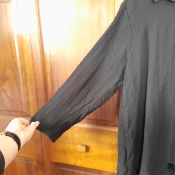 NWOT Habitat black crinkle button front tunic blouse #30428 size XL - Picture 5 of 13